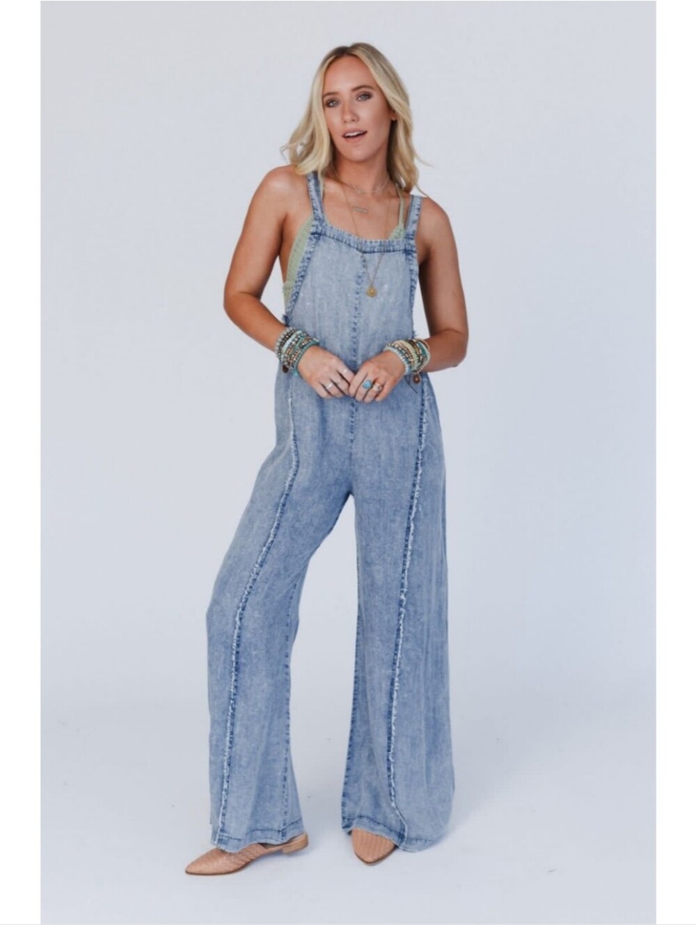 Ee:some × Three Bird Nest Harley Washed Denim Jumpsuit Nwt